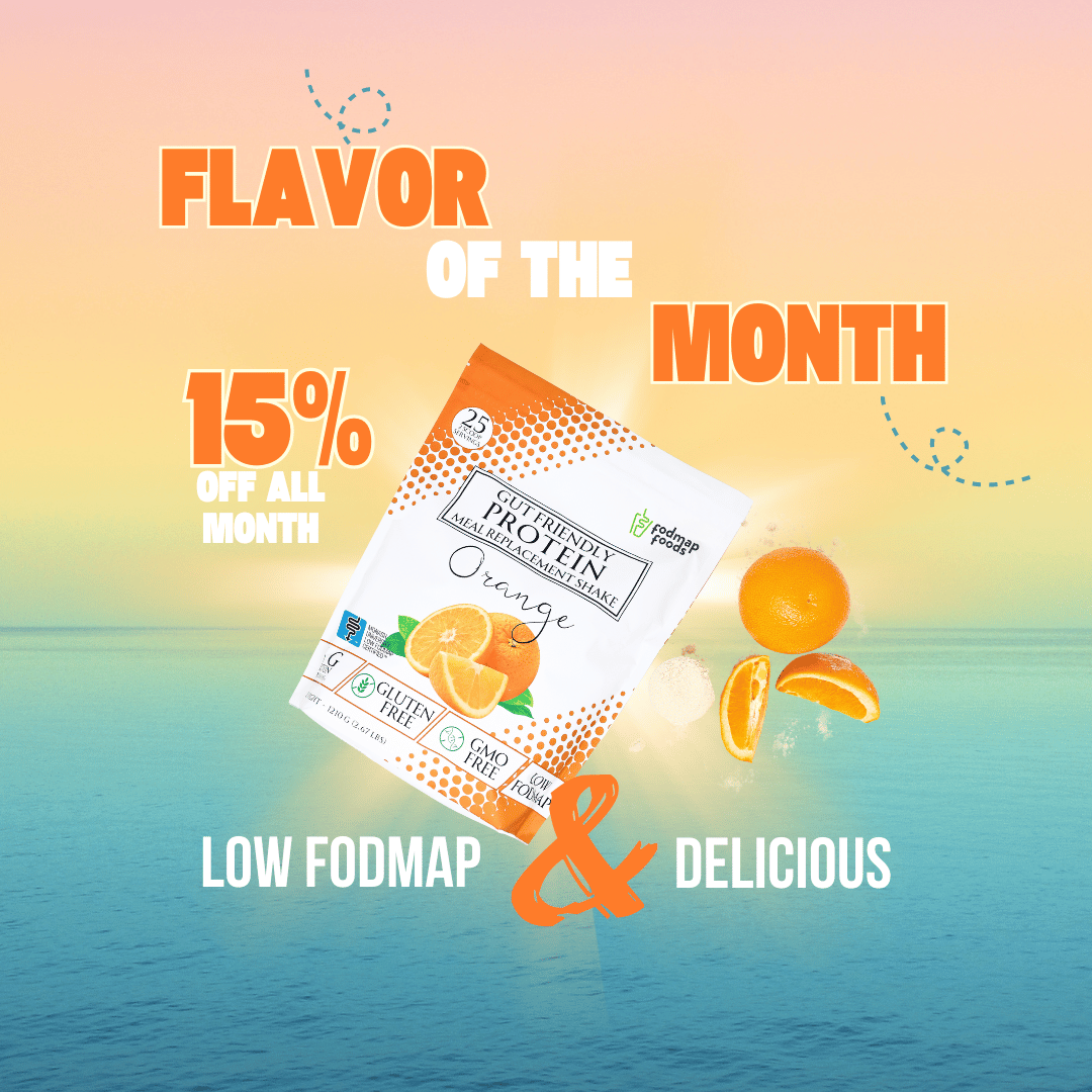 Orange flavor on sale add this month May. 15% off. Image against a rainbow sunset