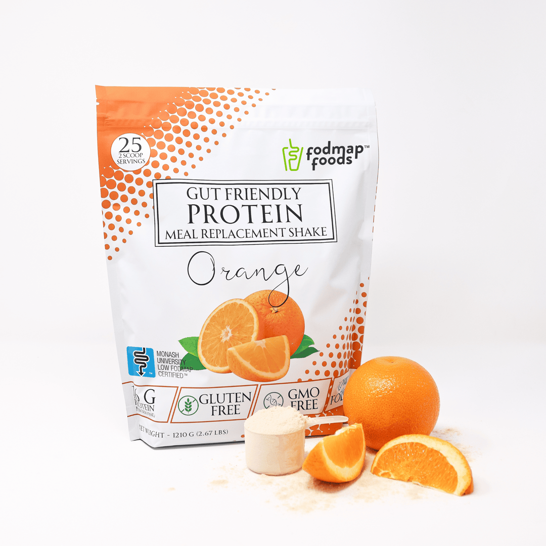 Delicious looking bag of orange meal replacement shake with orange fruit 