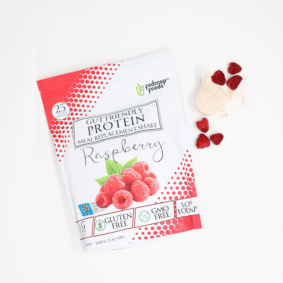 Delicious looking bag of Raspberry meal replacement shake with fruit and powder