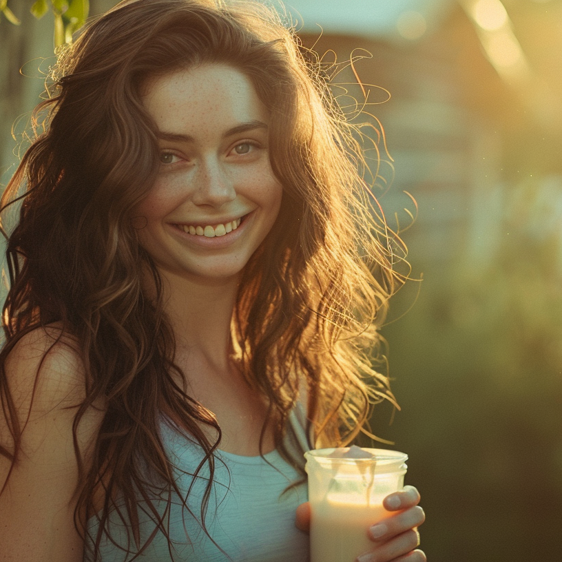 lady with brown hair holding a FODMAP Foods Shake
